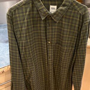 Zara Men's Olive Checkered Shirt